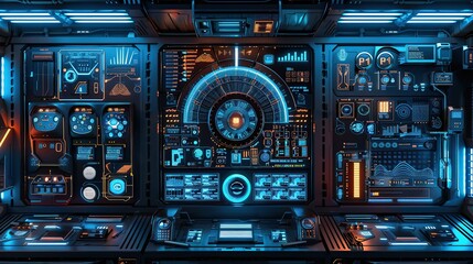 Wall Mural - Futuristic Control Room - Technology, Science, and Interface Design