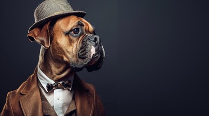 Sticker - A fashionable Boxer dog posing as a stylish model, dressed classy, chic and elegant