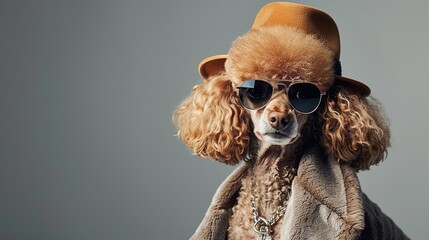 Canvas Print - A fashionable female Poodle dog posing as a charismatic diva, stylish and classy, dressed like a rich and elegant human celebrity