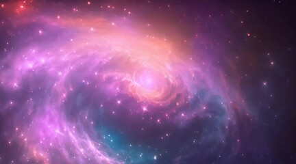 A vibrant, swirling space nebula with brilliant colors . Stars twinkle like diamonds scattered across a velvet sky