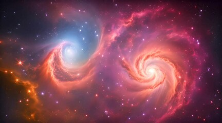 A vibrant, swirling space nebula with brilliant colors . Stars twinkle like diamonds scattered across a velvet sky