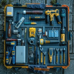 A toolbox with many tools and a yellow and black toolbox