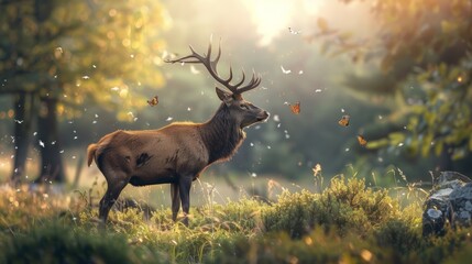 wildlife in the middle of a forest generative ai