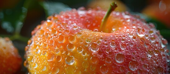 Sticker - Fresh Dewy Apple Macro Photography