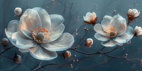 A fantasy  softly graceful flower against a muted backdrop background 