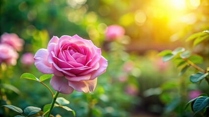 Canvas Print - Pink rose blooming in a beautiful garden, pink, rose, flower, garden, blooming, delicate, romantic, nature, beauty, botanical