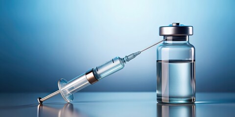 Poster - rendering of Covid-19 vaccine bottle with syringe, conceptual image of coronavirus vaccine, covid-19, vaccine