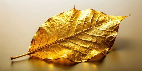 Poster - Shiny yellow leaf with gold foil , autumn, foliage, gold, shiny, vibrant, metallic, texture, nature, fall, botanical