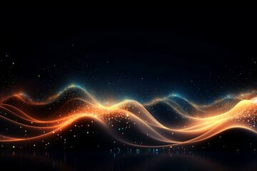 Wall Mural - Vibrant digital wallpaper of flowing energy waves and sparkling lights against a dark backdrop