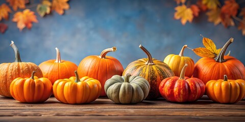 Wall Mural - Photo of Halloween-themed multi-colored pumpkins in various shades of orange