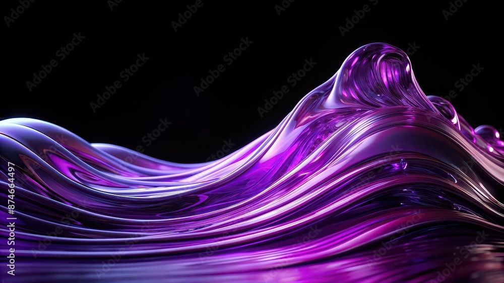 purple wave on black background with liquid glass texture and ...