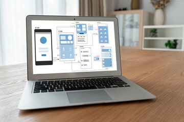 ux ui design process for modish mobile application and website . creative prototype of wireframe for
