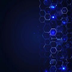 Poster - Blue technology background with hexagon grid and glowing lines vector presentation