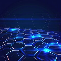 Poster - Blue technology background with hexagon grid and glowing lines vector presentation for business,