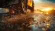 © fajar - Car Driving Through a Puddle at Sunset