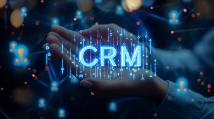 Aufkleber - Businesswoman holding crm system and customer data management technology