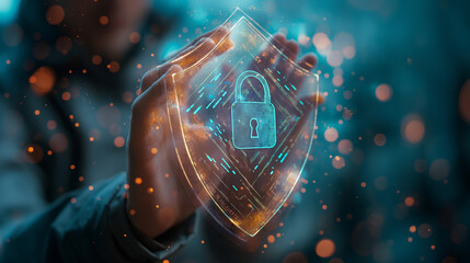 Aufkleber - Software developer protecting data with digital shield cybersecurity concept