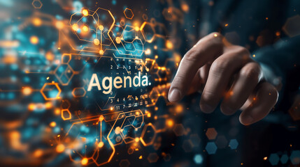 Leinwandbilder - Businessman pointing at agenda on futuristic digital display