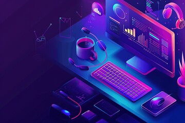 technology isometric computer business digital vector design web background illustration concept laptop