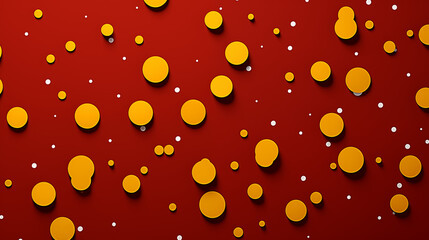 Wall Mural - Dots Circles Yellow Spheres on Red Background, Abstract Image, Texture, Pattern Background, Wallpaper, Background, Cell Phone Cover and Screen, Smartphone, Computer, Laptop, 9:16 and 16:9 Format