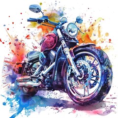 Wall Mural - A colorful motorcycle with a splash of paint on it. The bike is parked on a road, and the splash of paint adds a sense of movement and energy