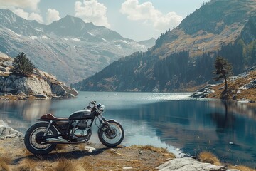 Wall Mural - mountain traveler nature landscape summer motorcycle view beauty tourism person motorbike biker adventure