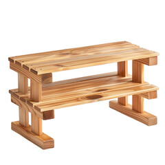 A wooden bench with a wooden top and two wooden legs