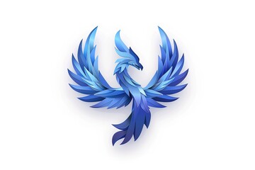 Blue vector phoenix logo, white background, simple design, transparent background, 3D icon, game asset, blender