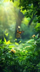 Wall Mural - Butterfly in a Sun-Drenched Forest