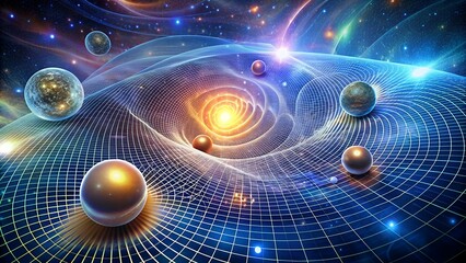 gravitational fractal wave burst. physics, science and technology background design with gravity sph