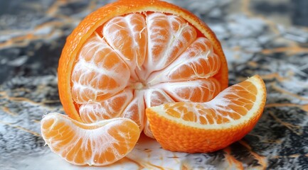 Sticker - tangerine on a wooden table