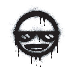 Spray Painted Graffiti smiley emoticon face in black glasses isolated on white background. vector illustration.