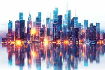 Wall Mural - a modern city with shining forex charts isolated on a transparent background