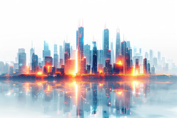 Wall Mural - a modern city with shining forex charts isolated on a transparent background