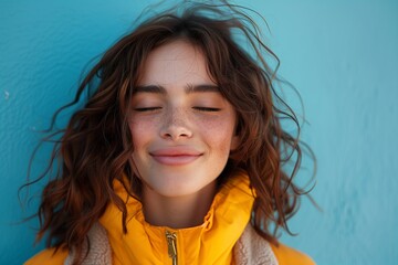 Joyful Traveler on Blue Background