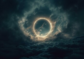 Wall Mural - a large circle of light in the middle of a dark cloudy sky. ai.