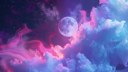 Wall Mural - a colorful sky with clouds and the moon in it. ai.
