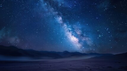 Majestic Night Sky with Milky Way over Deserted Mountain Landscape