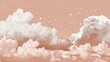 © E  - Surreal Cloudscape with Fluffy White Clouds on Peach Background.