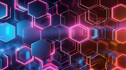 Poster - Neon Hexagons Abstract Background