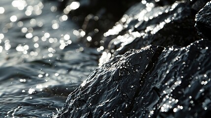 Poster - Water Droplets on Black Rocks