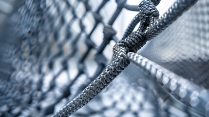 The cargo net is suspended between two points forming a triangular shape. The tension created by the perfectly angled lines provides stability and ensures safety for the goods being