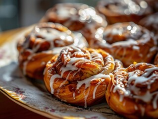 Wall Mural - Delicious cinnamon rolls with cream cheese frosting