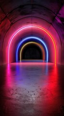 Sticker - Colorful neon tunnel with vibrant lights