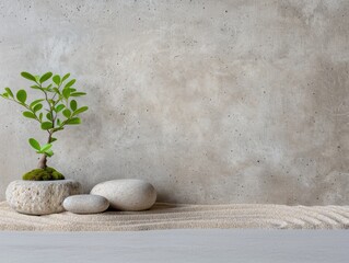 Canvas Print - zen garden with bonsai tree and stones