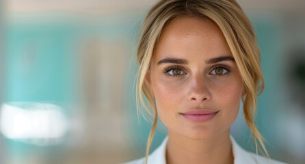 Sticker - Closeup portrait of a young woman with blonde hair