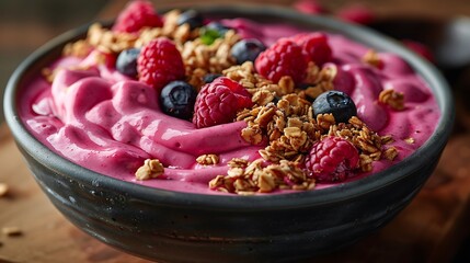 Wall Mural - **A bowl of berry smoothie topped with granola