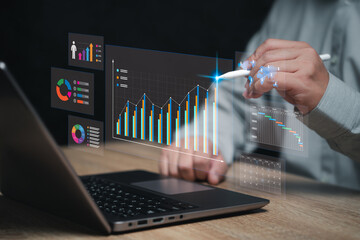 Wall Mural - Business growth target management system concept, Businessman analyze business and planning system in the company, Human, KPI, Data collection graph Development to successม, Motivation of organization