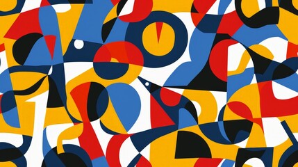 Poster - A modern, abstract pattern with bold, overlapping shapes in primary colors, ideal for contemporary art and design projects.