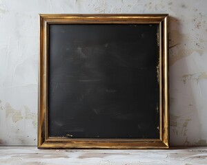 Mock up empty metal photo frame with rough wall, black board style frame 